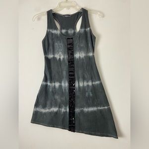 Zinna Gray Tie Dye Black Sequin Asymmetric Tank Top Sz M (sku383)
